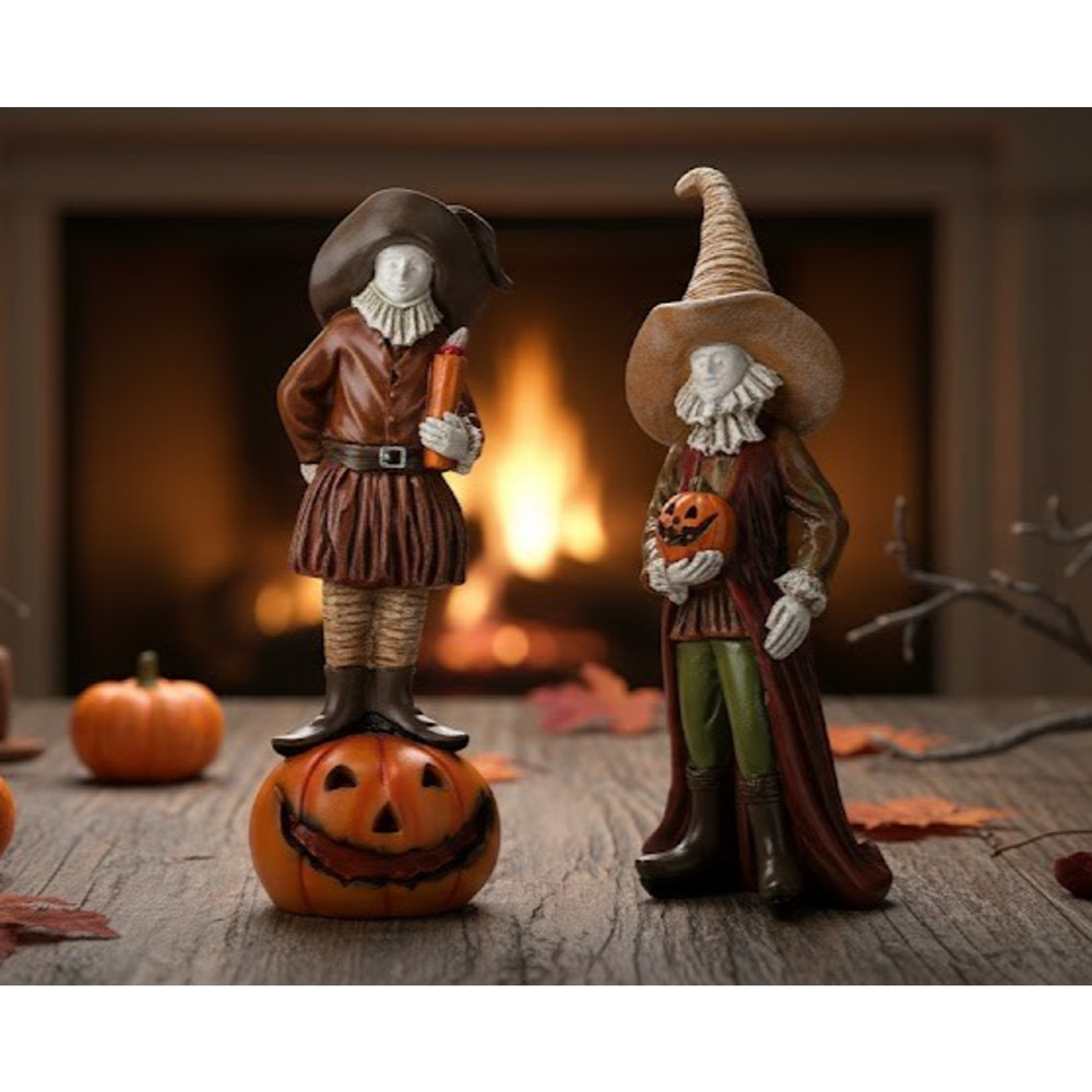 Halloween Rustic Figurines Décor Renaissance Men Pumpkins Hallow's Eve Vintage